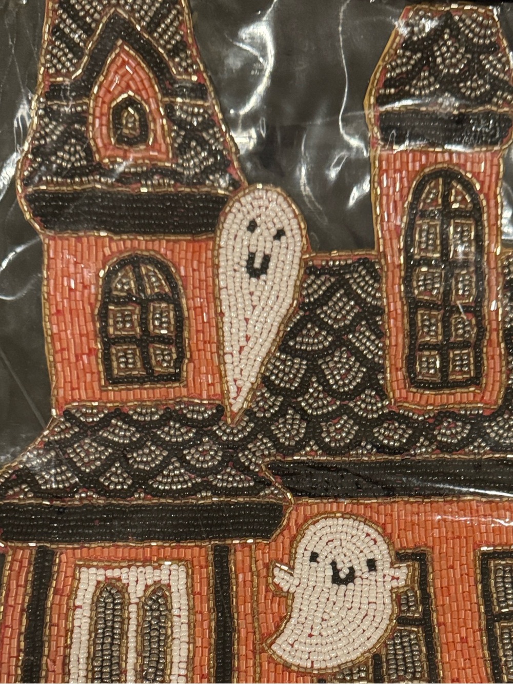 Haunted House Beaded‎ placemat w silk bottom